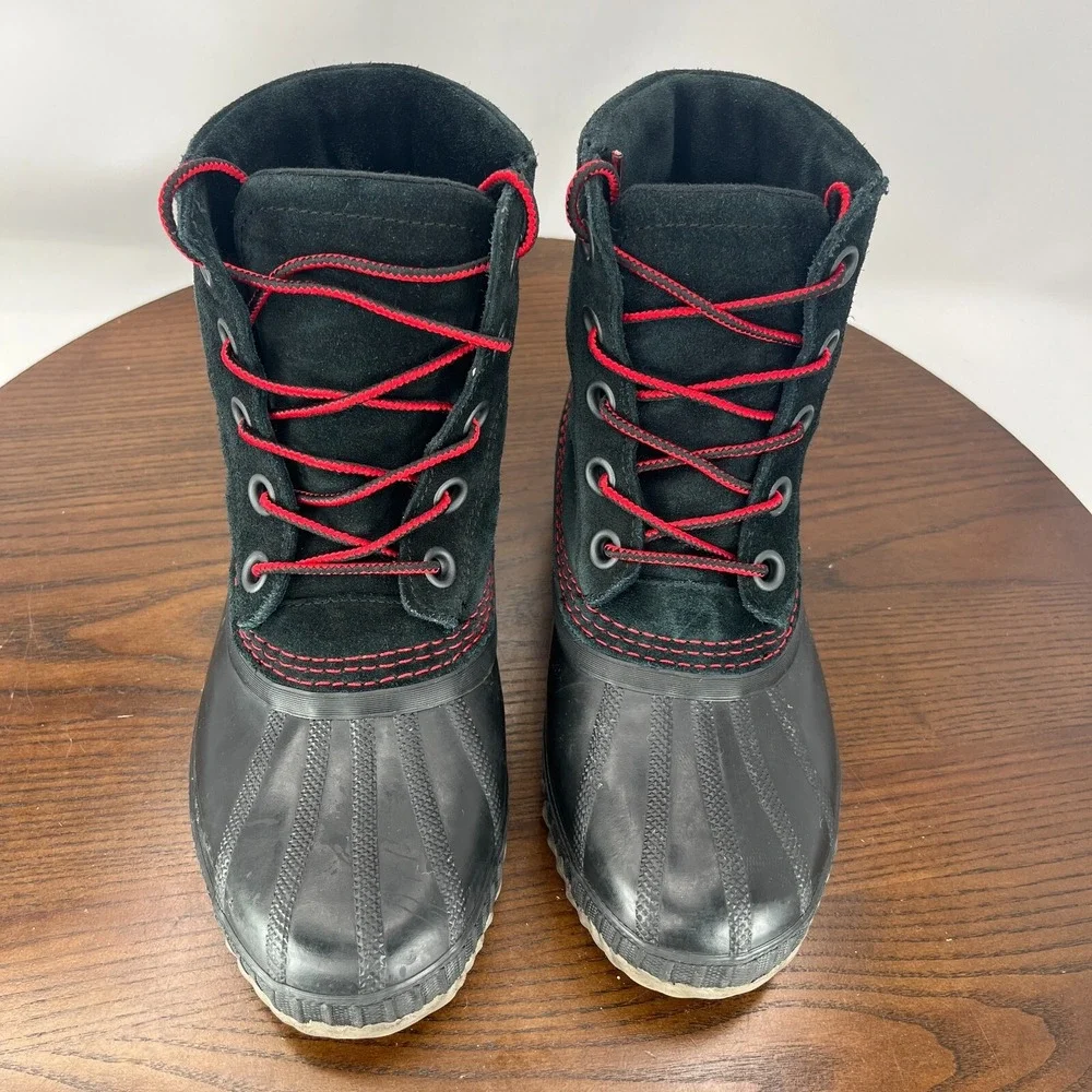 Sorel Cheyanne II‎ Youth Girls Boots 4 Black Red Suede Waterproof Duck Shoes